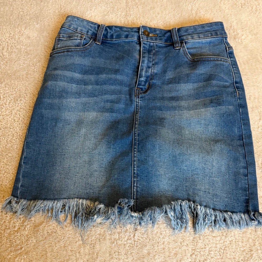Denim Jean Frayed Hem Mini Skirt